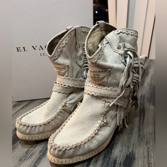 El Vaquero Italy Arya Kalahari Krust Women’s Wedge Moccasin Boots Size 40 - Picture 7 of 16